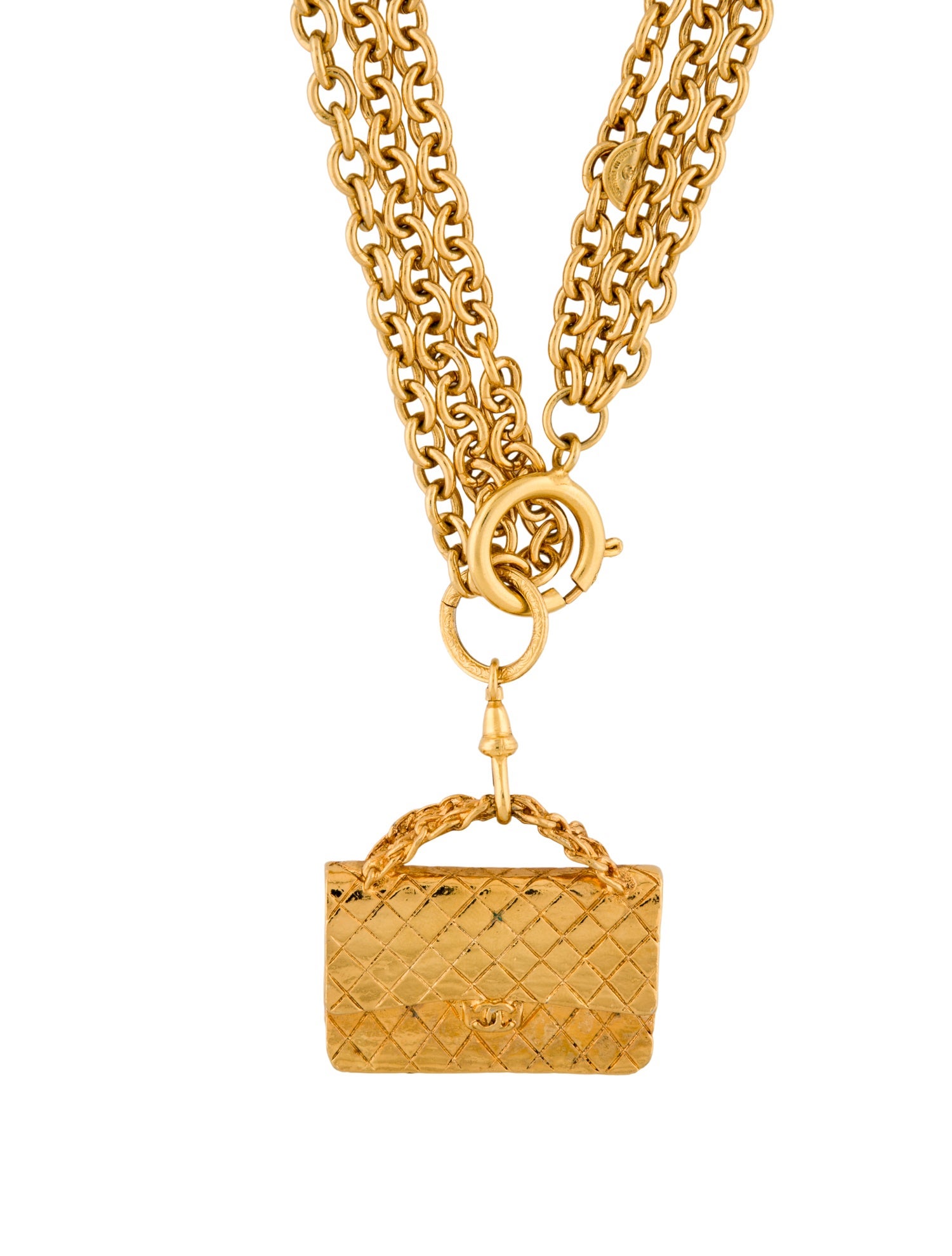 Chanel Vintage Quilted Purse Pendant Necklace